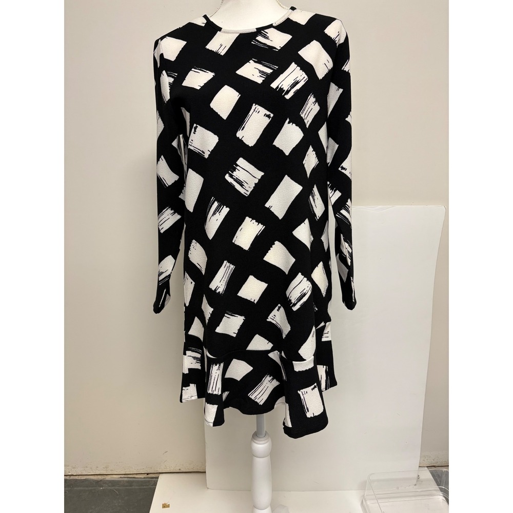 Mud Pie, White and Black, Geometric Pattern, Long Sleeve Dress, Women's Size S